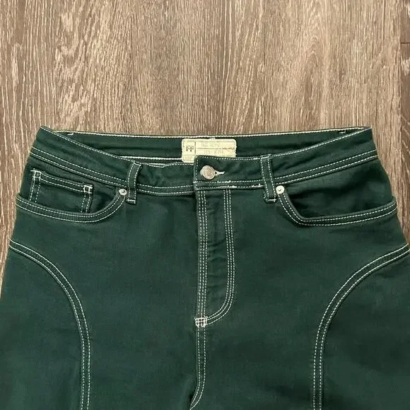Free People High-Rise Foxy Flare Jeans Green Wide Leg Retro - Picture 15 of 16